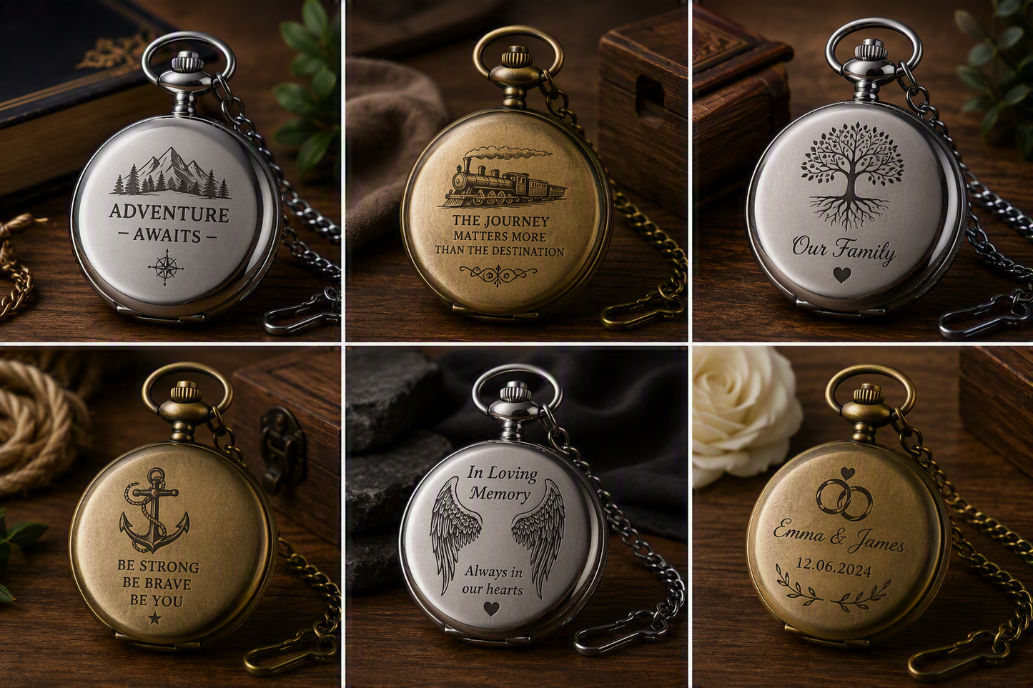 Custom Engraved Pocket Watch with Chain